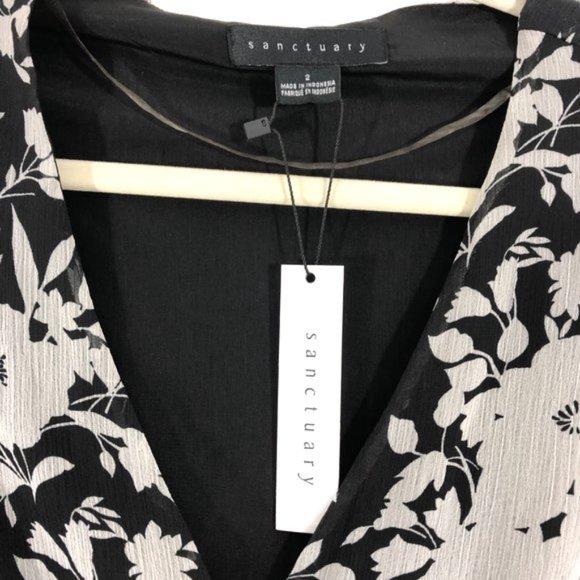 New Sanctuary Floral Short Sleeve Button Front Maxi Dress Black White Size 2 - Picture 14 of 16